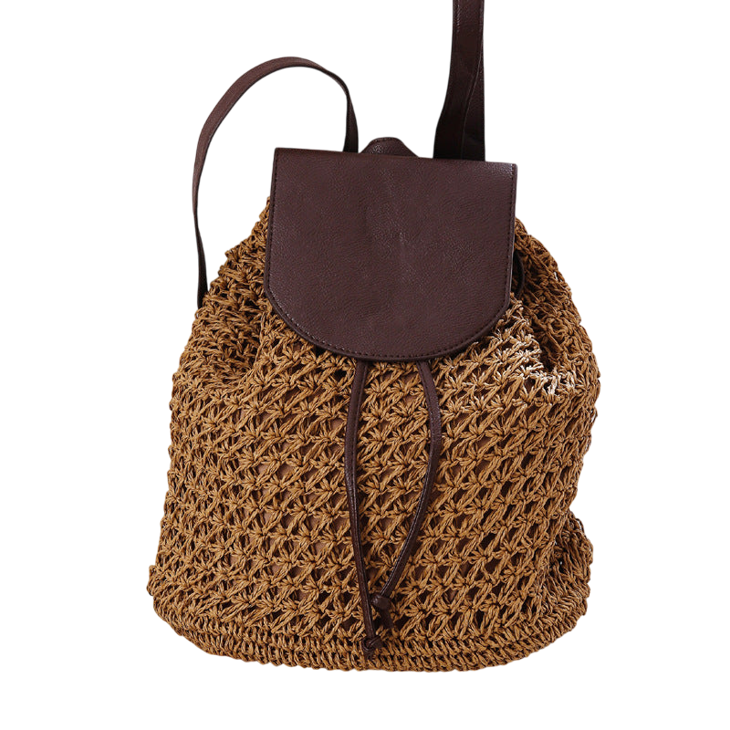Mori Girl Straw Backpack – Summer Woven Beach Bag with Drawstring | noémi