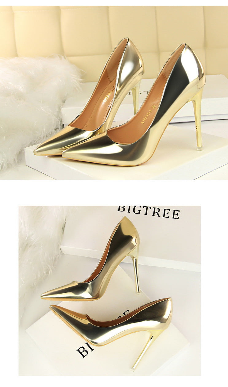 Stiletto Metal Heels | Mirror Finish Pointed Toe Pumps for Women | noémi