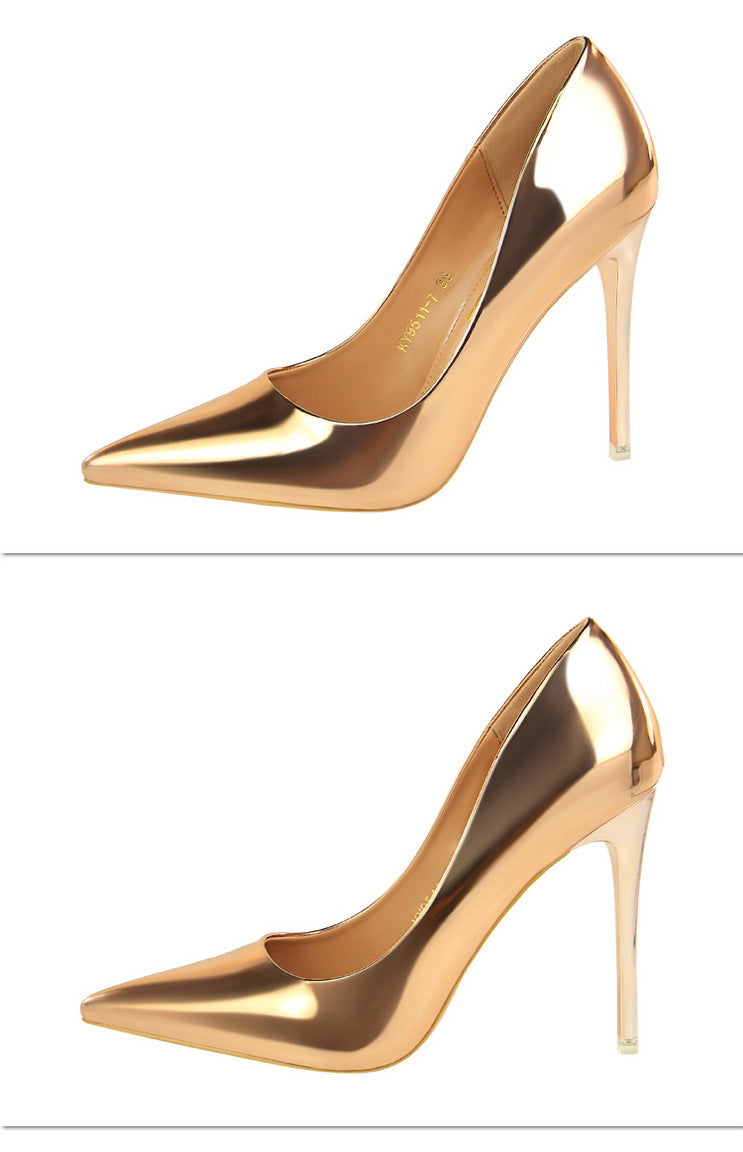 Stiletto Metal Heels | Mirror Finish Pointed Toe Pumps for Women | noémi