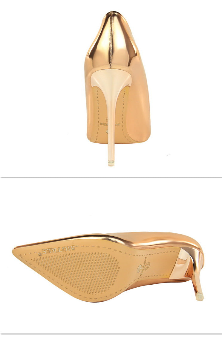 Stiletto Metal Heels | Mirror Finish Pointed Toe Pumps for Women | noémi