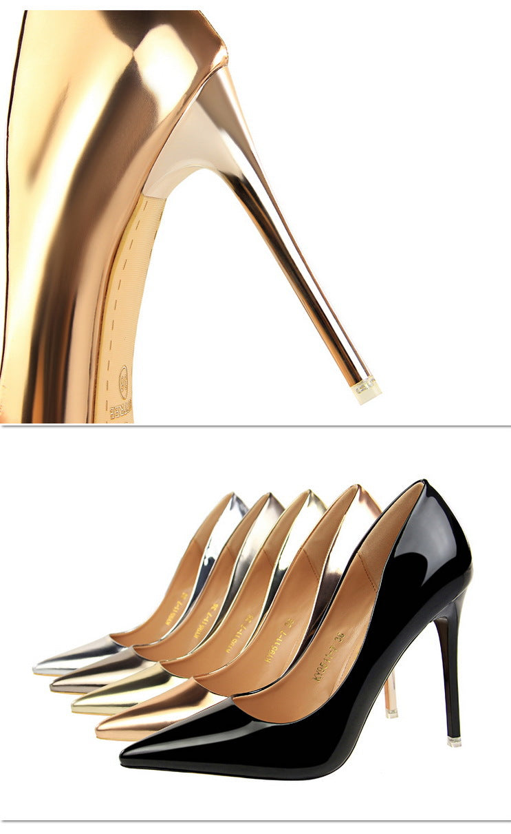Stiletto Metal Heels | Mirror Finish Pointed Toe Pumps for Women | noémi