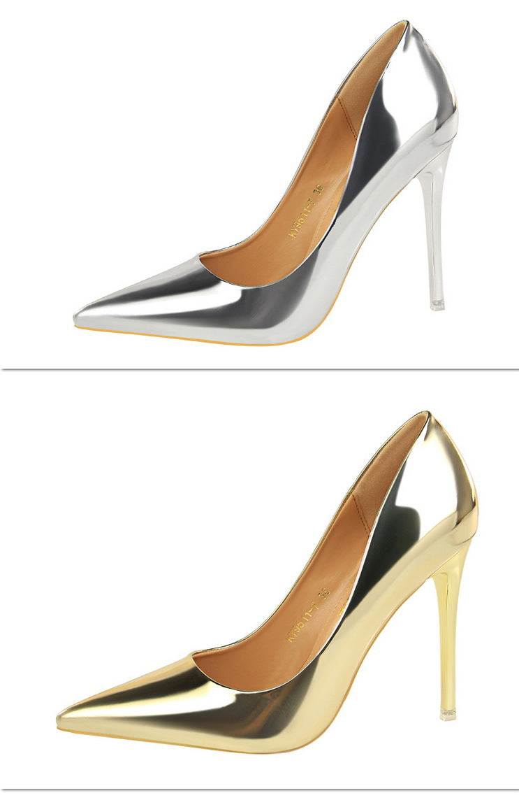 Stiletto Metal Heels | Mirror Finish Pointed Toe Pumps for Women | noémi