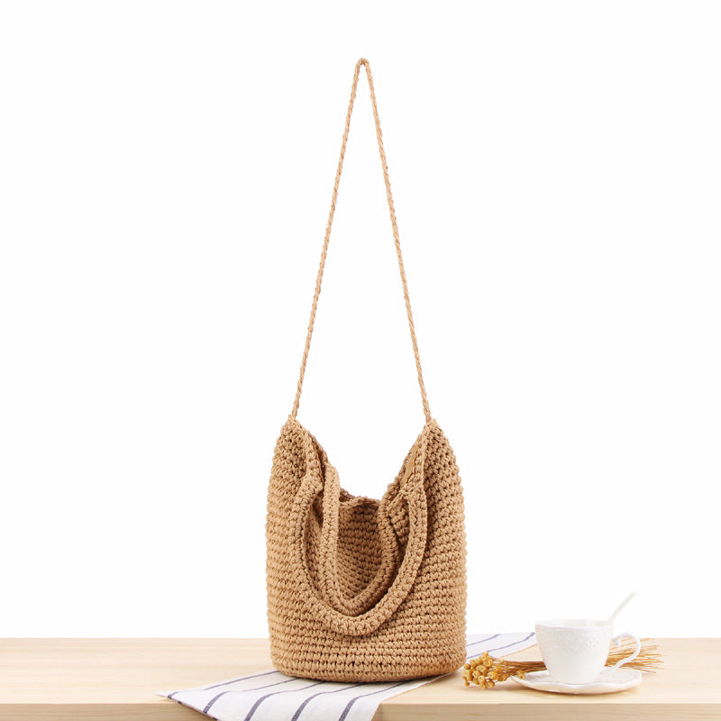White One‑Shoulder Woven Straw Bag – Bohemian Vacation Tote | noémi