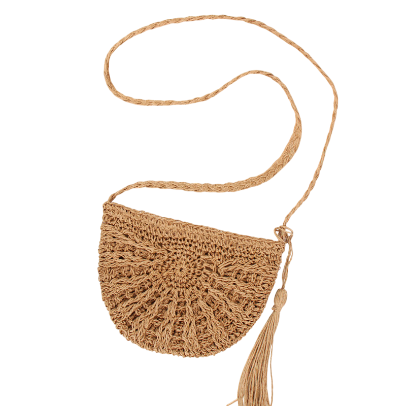 Brown Straw Cross‑Body Bag – Hand‑Woven Seaside Vacation Tote | noémi