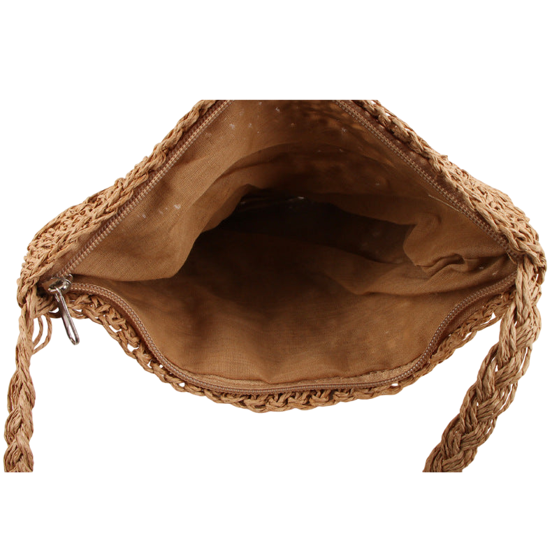 Brown Straw Cross‑Body Bag – Hand‑Woven Seaside Vacation Tote | noémi