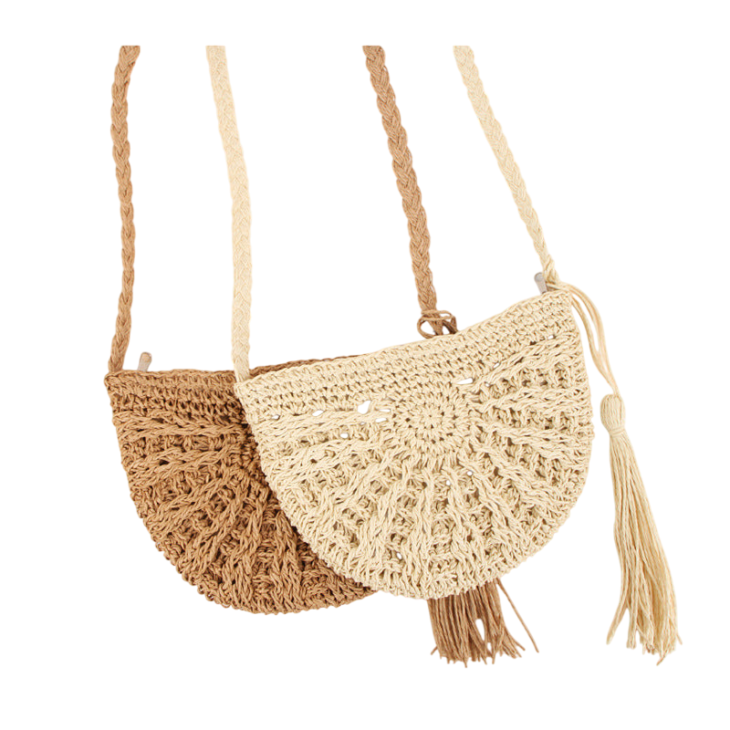 Brown Straw Cross‑Body Bag – Hand‑Woven Seaside Vacation Tote | noémi