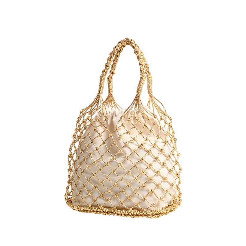 Gold Hollow-Out Straw Beach Tote – Woven Cut-Out Handbag | noémi