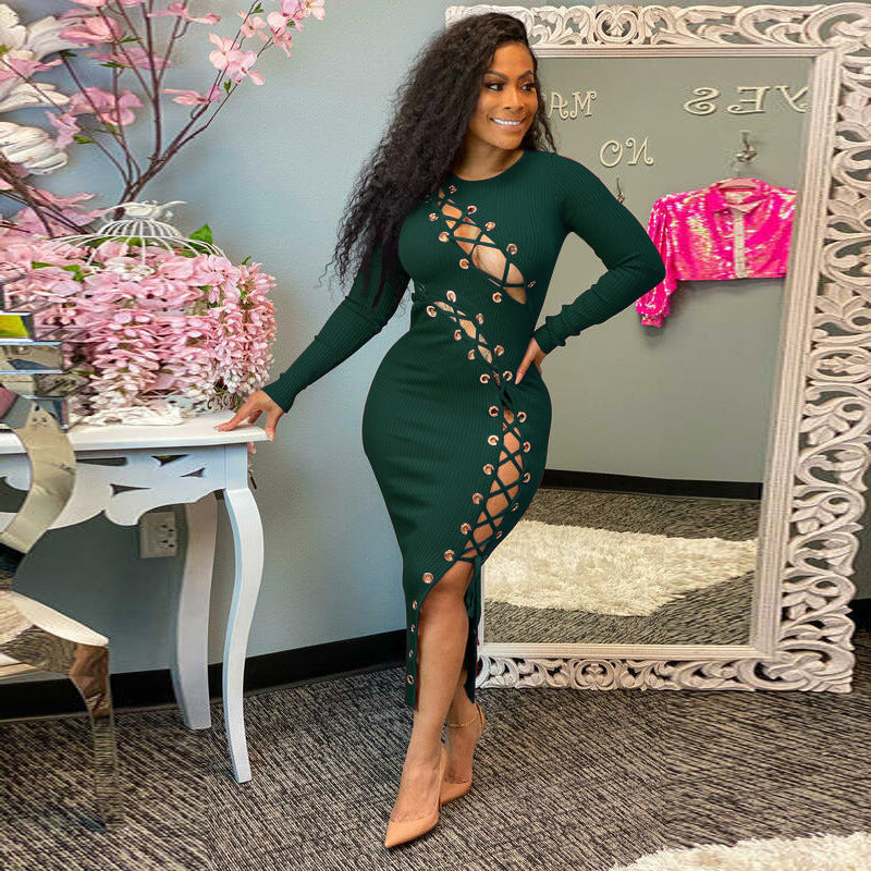 Womens Strappy Cutout Sunken Stripe Bodycon Dress | noémi