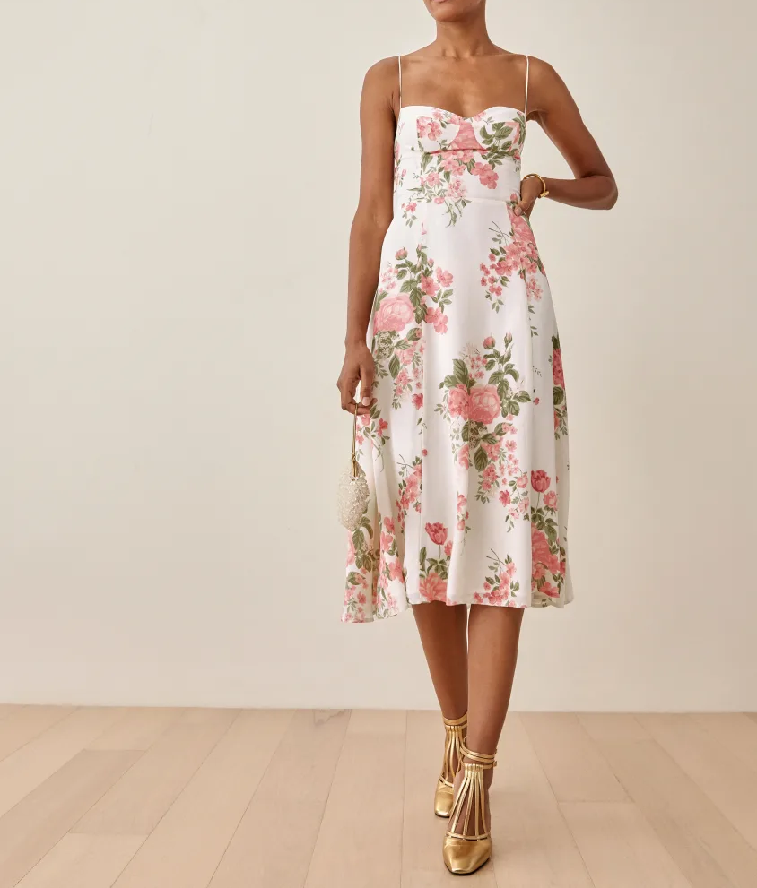 Floral Lace Up Strap A Line Mid Length Dress | noémi