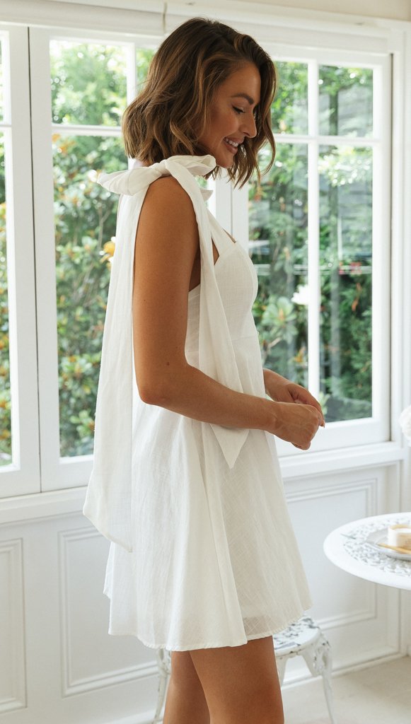 Womens Slim Fit Mini Dress with Shoulder Bow Tie Straps Lace Up | noémi