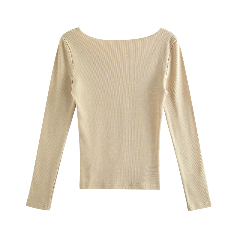 V Neck Long Sleeve Pullover Top with Chest Cutout and Slim Fit | noémi