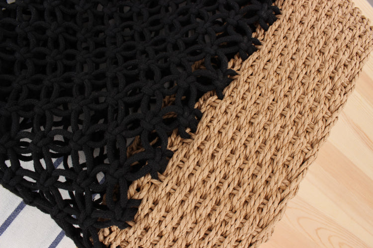 Hollow Out Cutout Shoulder Straw Bag | Handmade Woven Mesh Tote for Beach | noémi