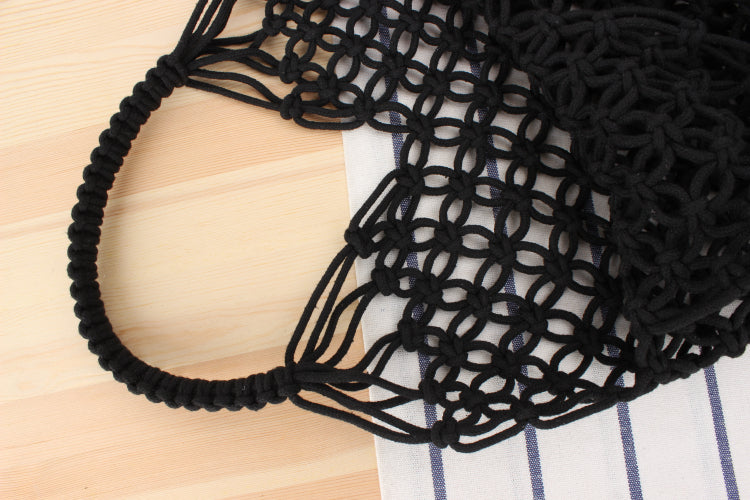 Hollow Out Cutout Shoulder Straw Bag | Handmade Woven Mesh Tote for Beach | noémi