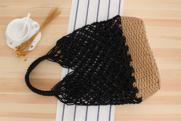 Hollow Out Cutout Shoulder Straw Bag | Handmade Woven Mesh Tote for Beach | noémi