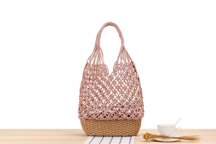 Hollow Out Cutout Shoulder Straw Bag | Handmade Woven Mesh Tote for Beach | noémi