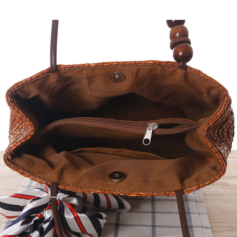 Woven Straw Shoulder Bag | Summer Beach Tote with Long Strap | noémi