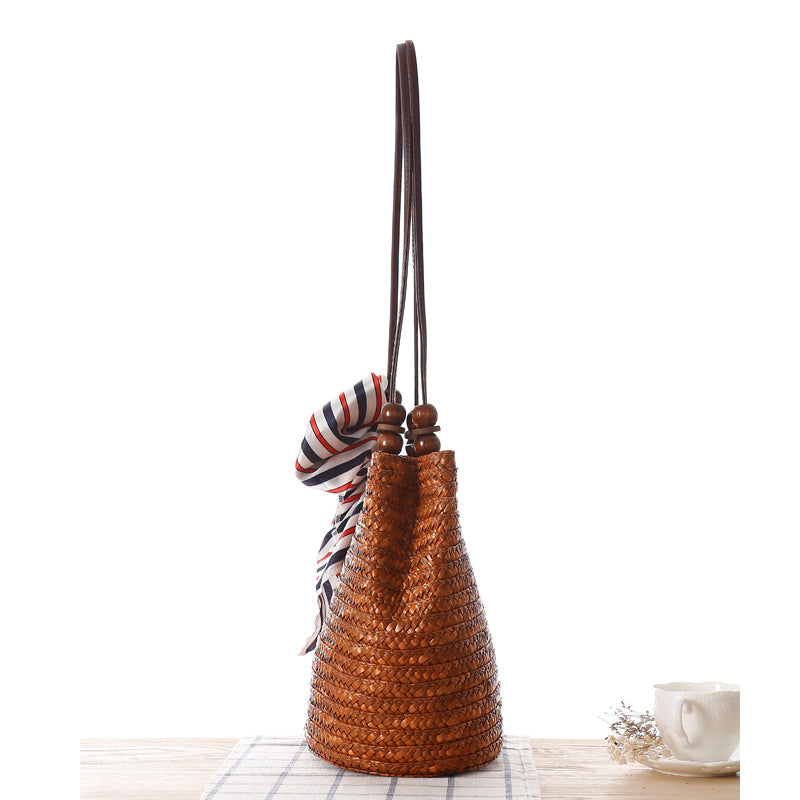 Woven Straw Shoulder Bag | Summer Beach Tote with Long Strap | noémi