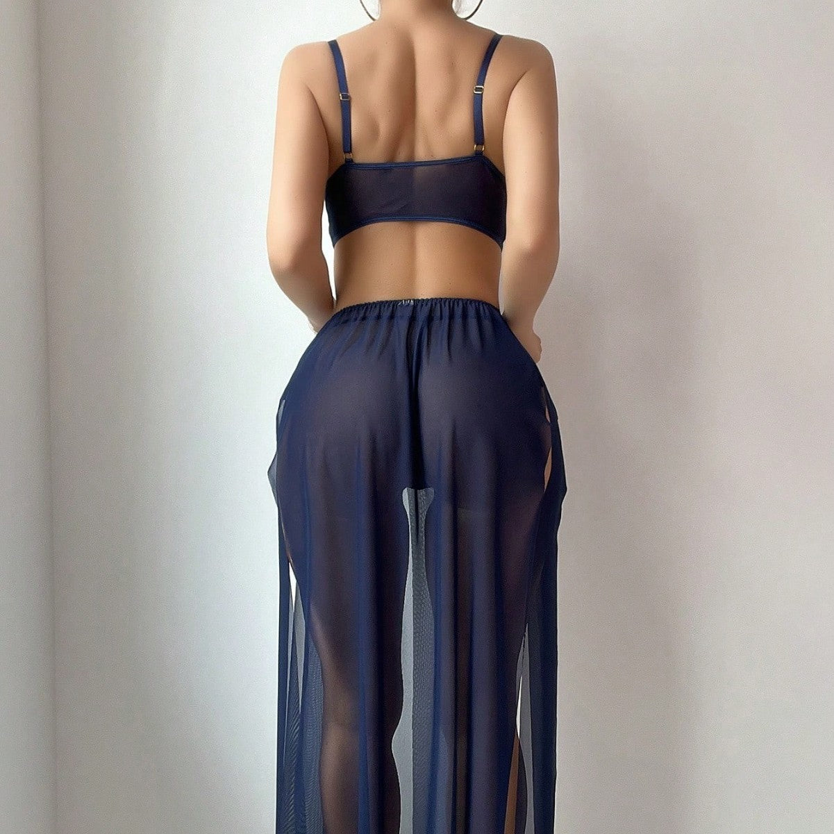 Sheer Mesh Slit Perspective Pajamas Two Piece Set for Women | noémi