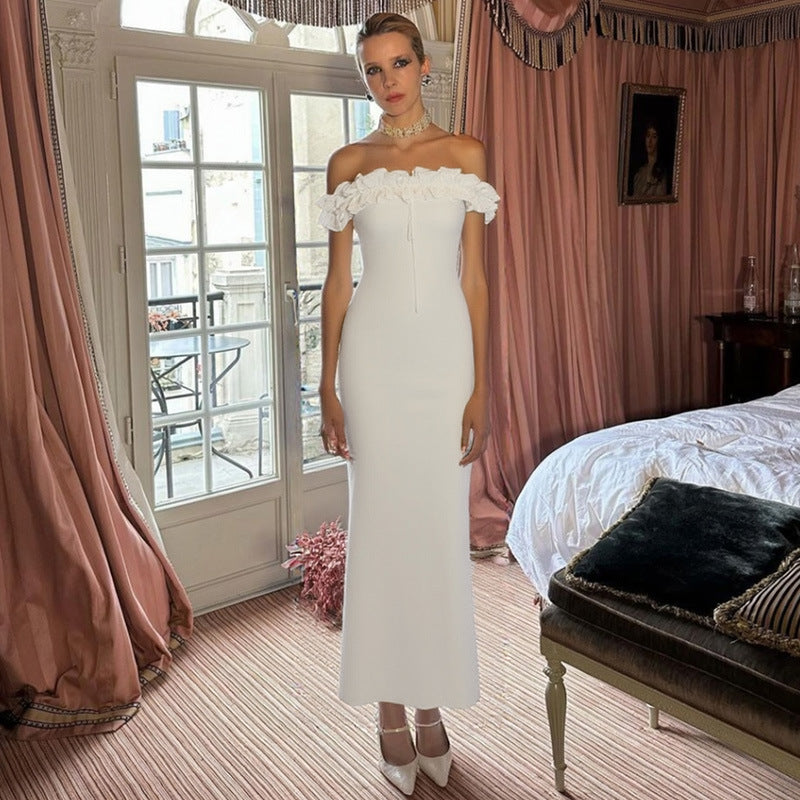 Off Shoulder Ruffle Bodycon Maxi Dress | noémi