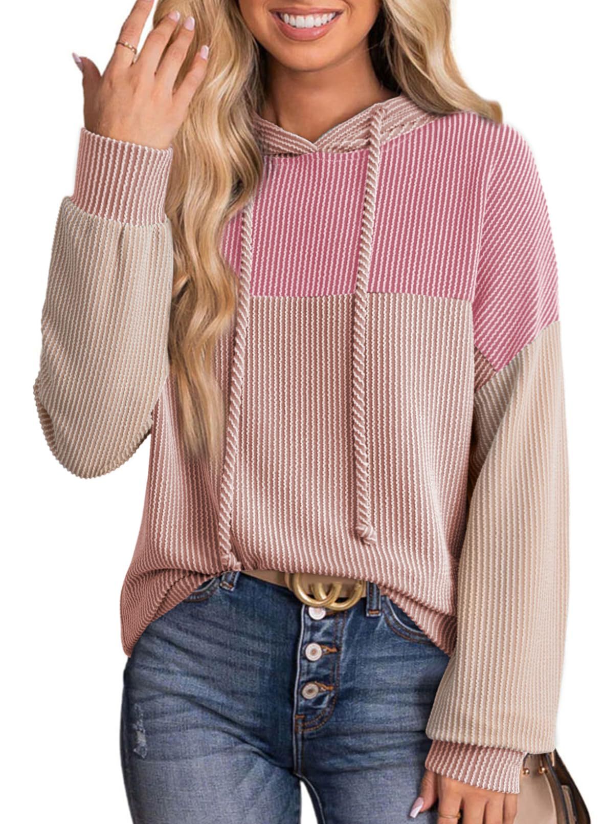 Colorblock Hoodie for Women | Twist Stripe Loose Long Sleeve Sweater | noémi