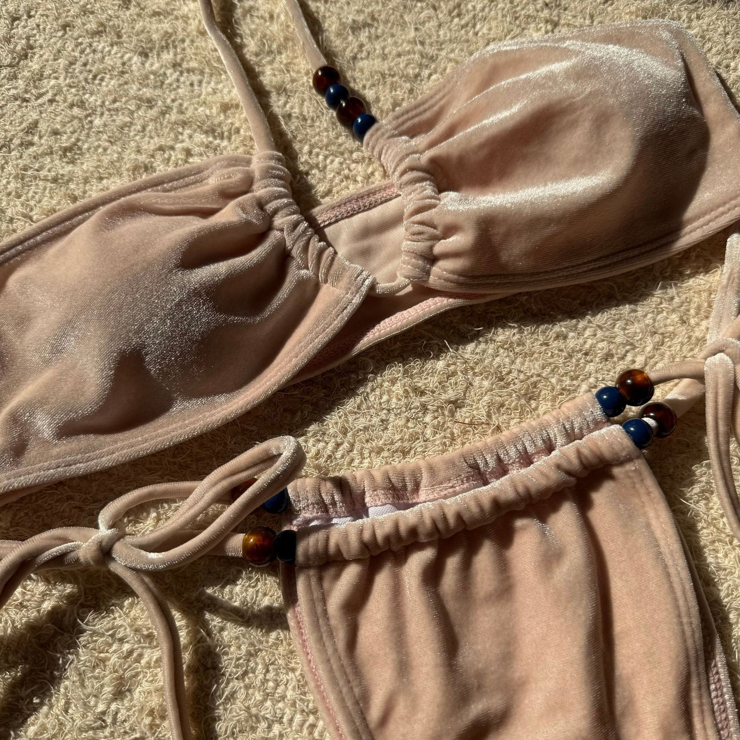 Velvet Beaded Bikini Set with Lacing and Split Detail | noémi