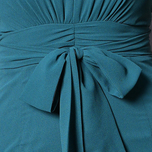 Teal Halter Sleeveless V Neck Slim Fit Jumpsuit with Tie Waist | noémi