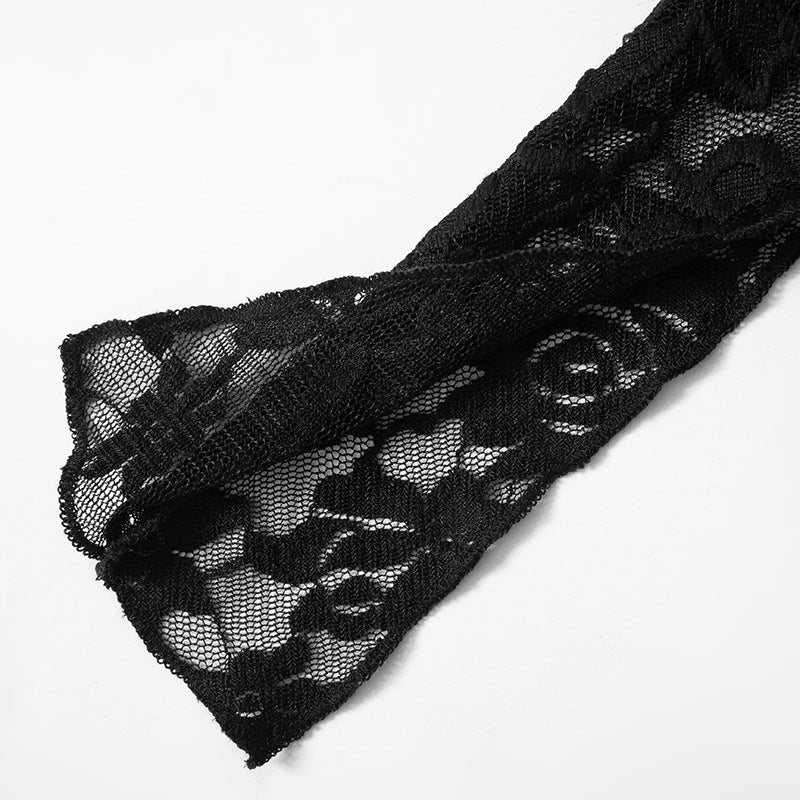 Lace Crop Top | One Shoulder Black Sheer Wrap Tank | noémi