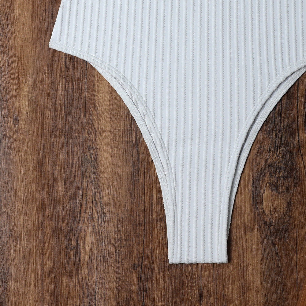 Solid Color One Piece Swimsuit with Floral Print Fabric | noémi