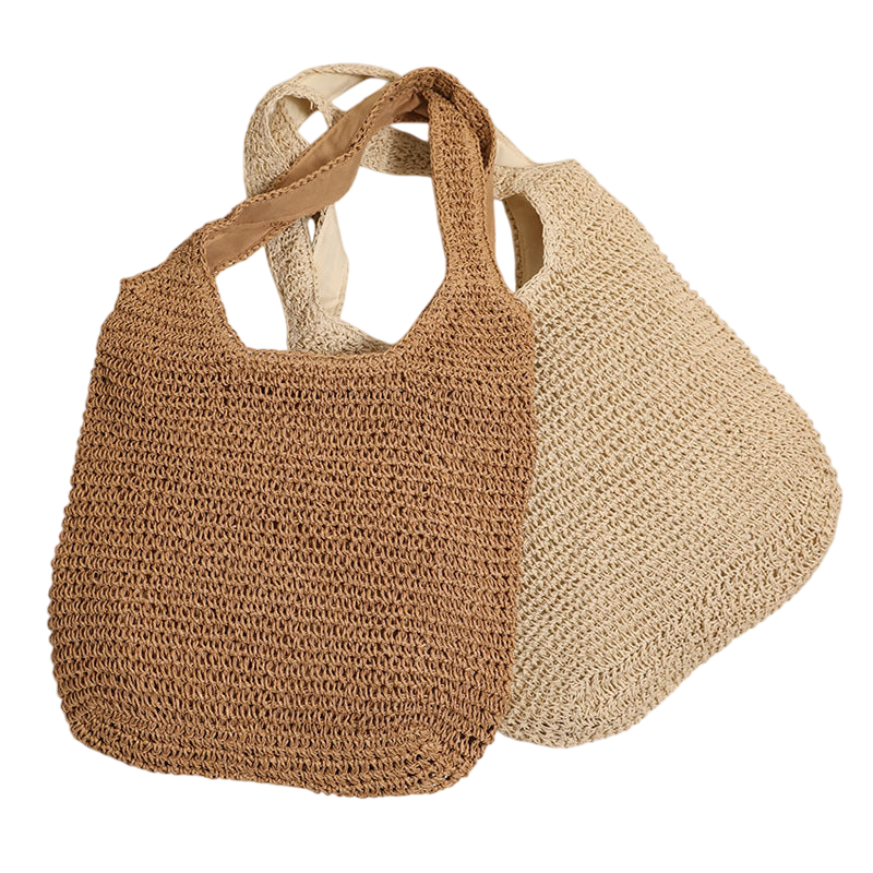 Large-Capacity Straw Shoulder Tote Bag – Dual-Handle Woven, Natural Beige | noémi