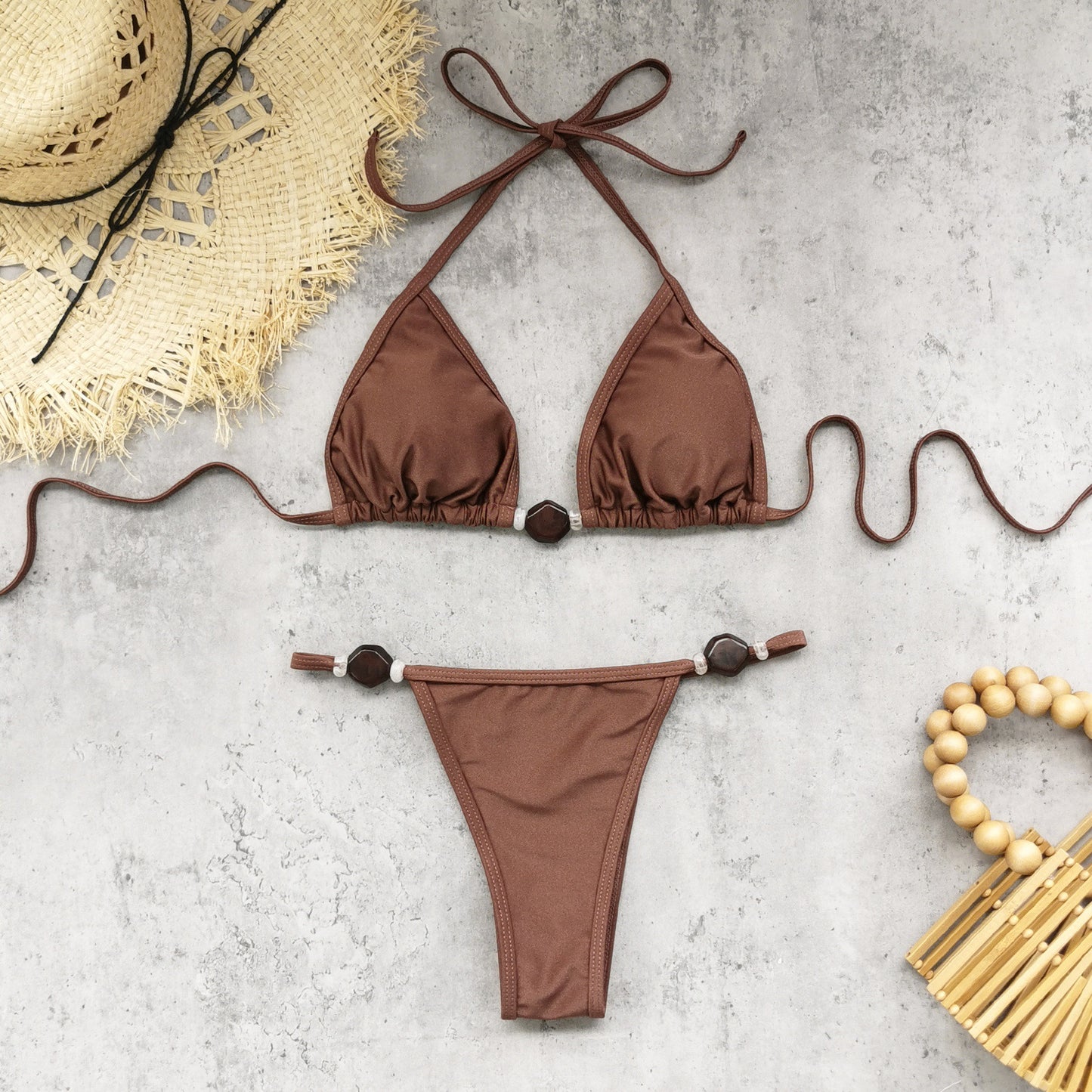 Low Waist Lace Up Split Bikini Set in Solid Color | noémi