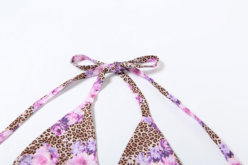 Purple Floral & Leopard Print Micro Bikini Set | Triangle Top & Tie Side Bottoms | noémi