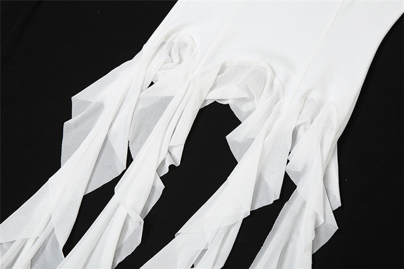 Off Shoulder Tassel Tube Top | White Strapless Vest | noémi