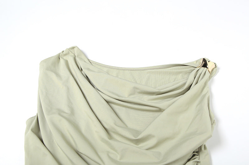 Diagonal Drape Sleeveless Top | Slim Fit & Ruched Design | noémi