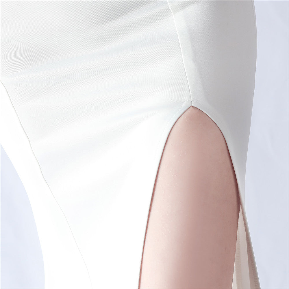 Backless Sheer Mesh Wedding Gown | Slim Fit Dress with High Slit | noémi