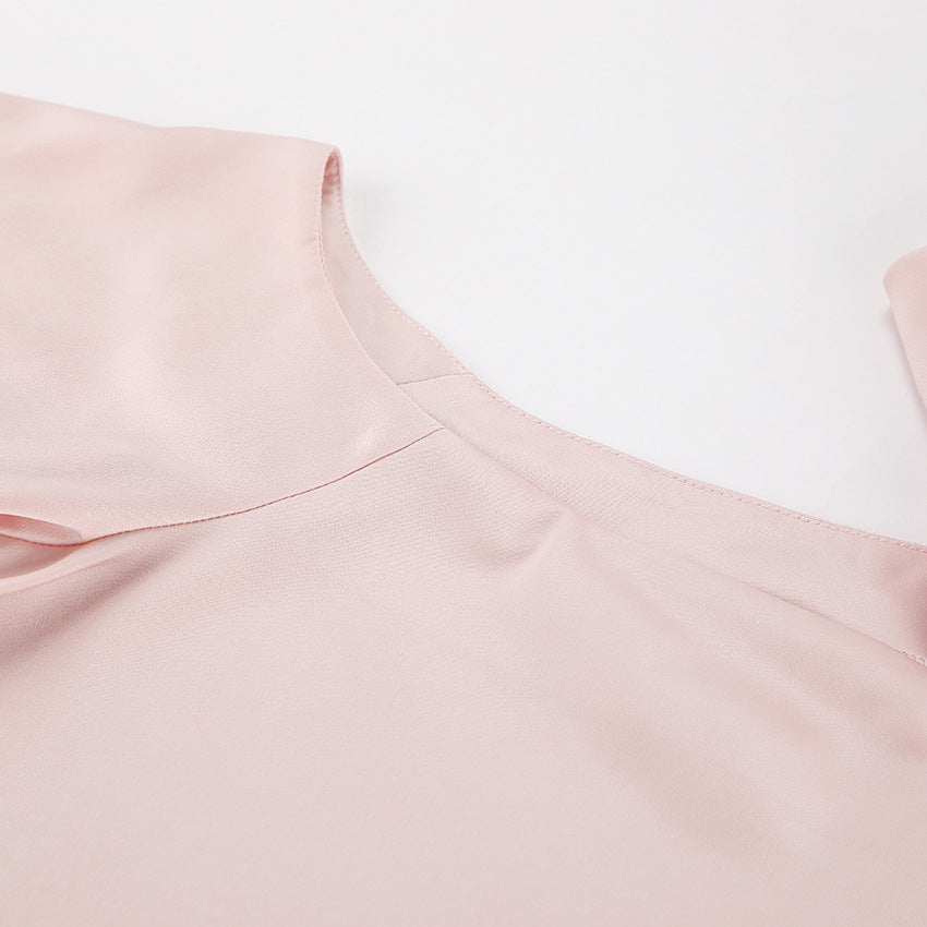 Satin Collar Strapless Long Sleeve Shirt | noémi