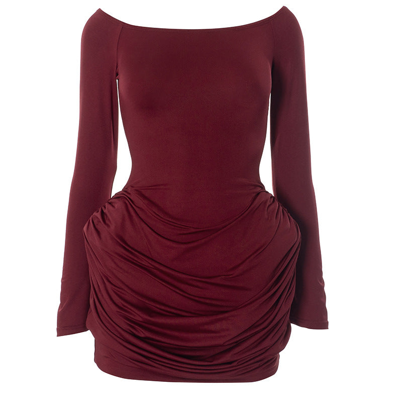 Women Off Shoulder Long Sleeve Dress with High Waist and Short Hem | noémi