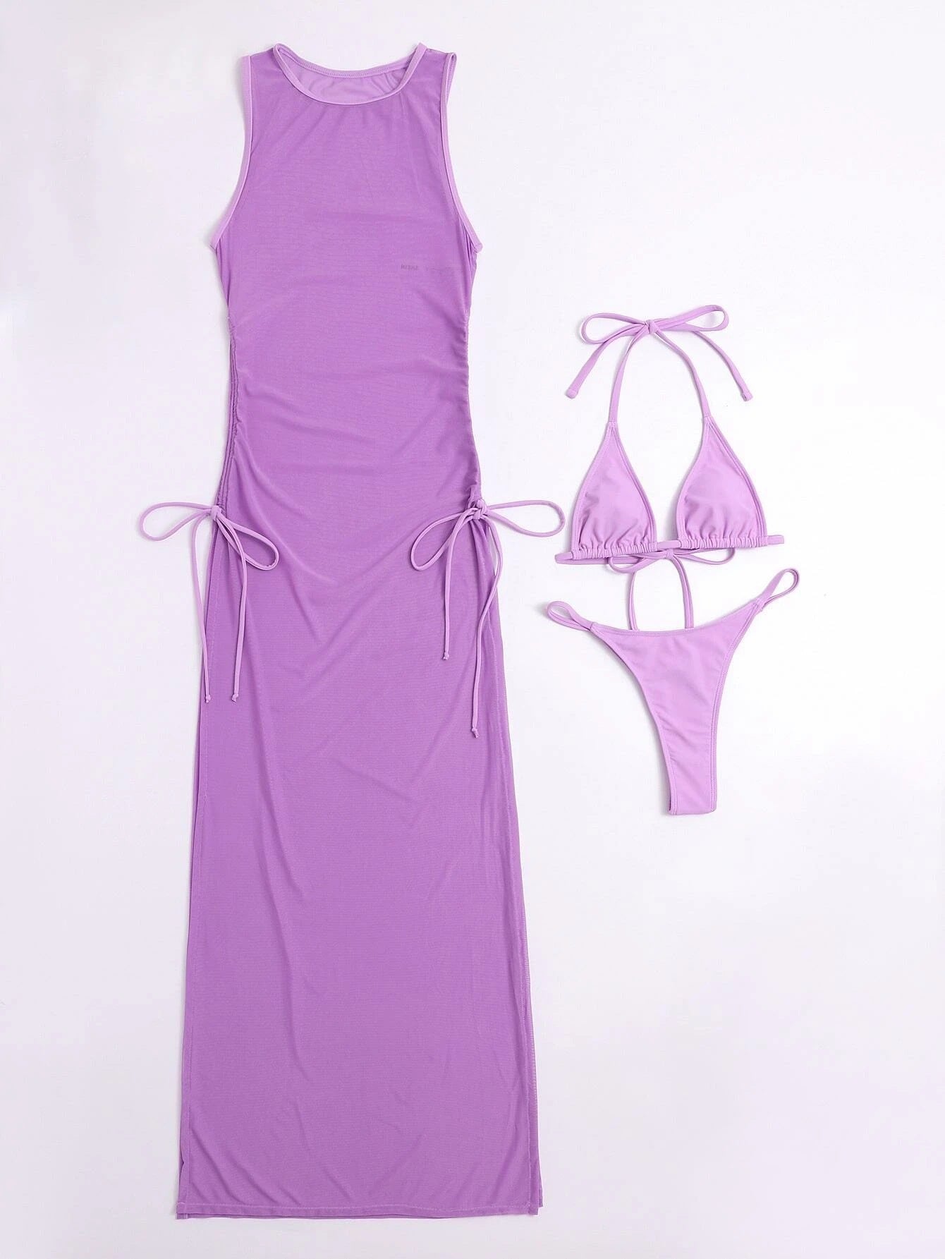 Bikini Set | 3 Piece Swimsuit with High Slit Skirt | Split Thong Bikini | noémi