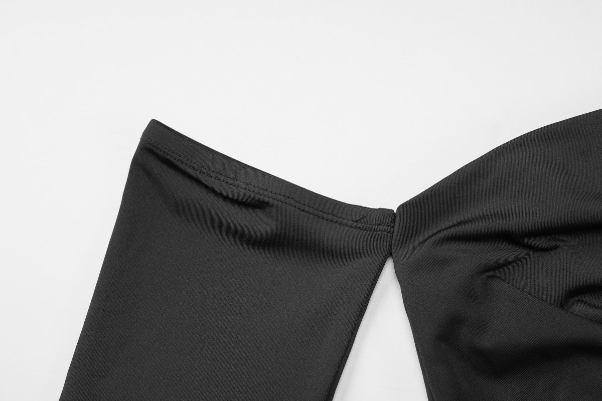 One Shoulder Black Maxi Dress with High Slit | noémi