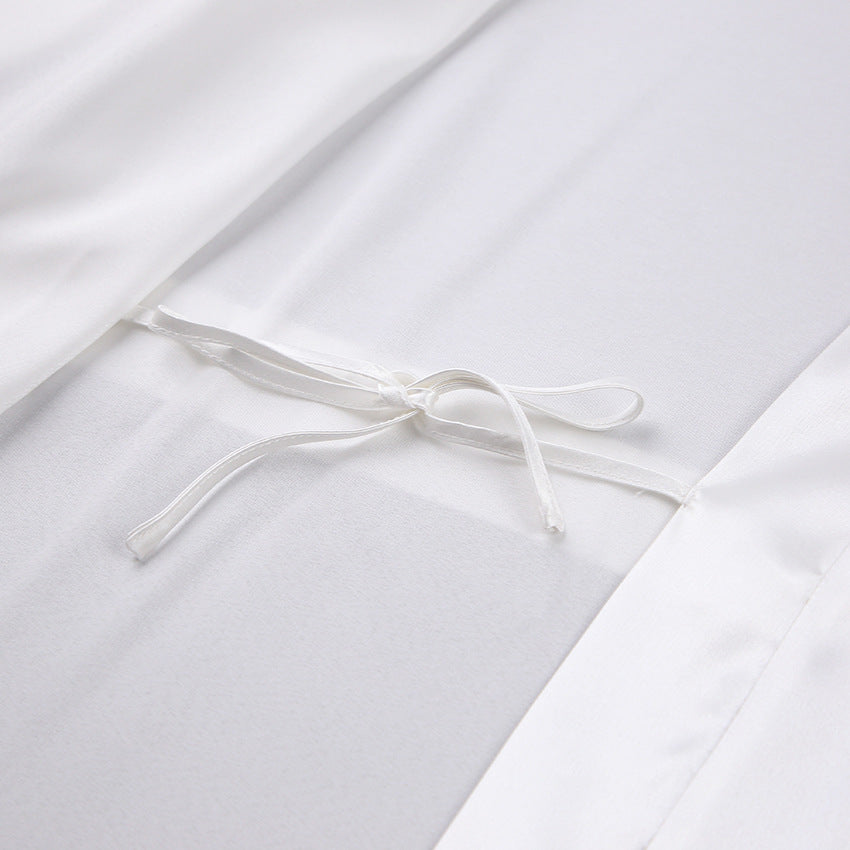 Satin Feather Robe | White Bridal Dressing Gown with Fluffy Cuff Detail | noémi