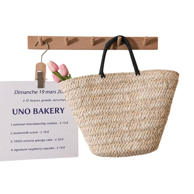 Large-Capacity Straw Shoulder Tote Bag – Hand-Woven Coffee Brown | noémi