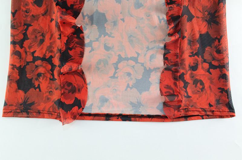 Red Hot Rose Mesh Dress | Irresistibly Elegant with a Daring Asymmetric Cut | noémi