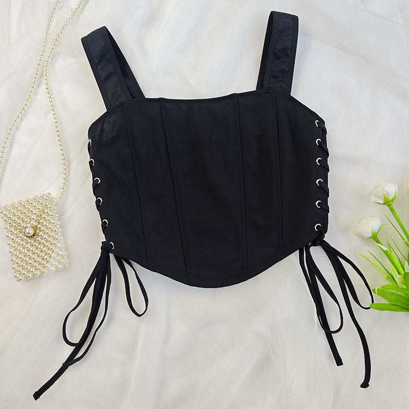 Slim Fit Corset Vest with Boning and Sling Straps in Black | noémi