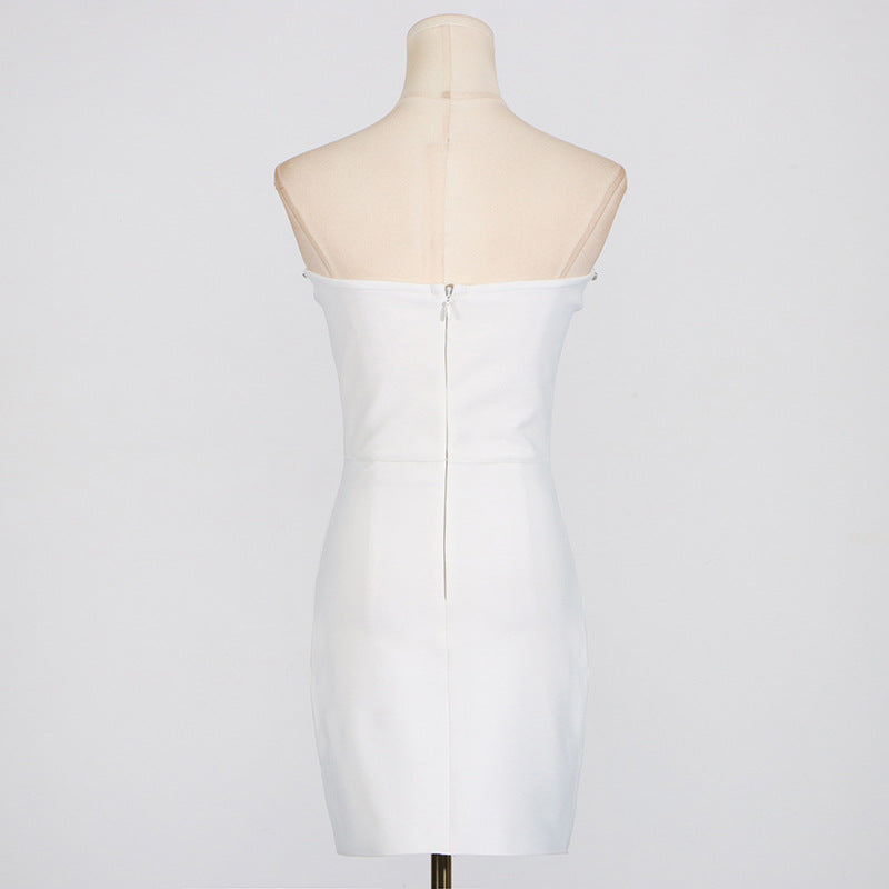 White Rhinestone Mini Dress | Sleeveless Tube Top Backless Dress | noémi