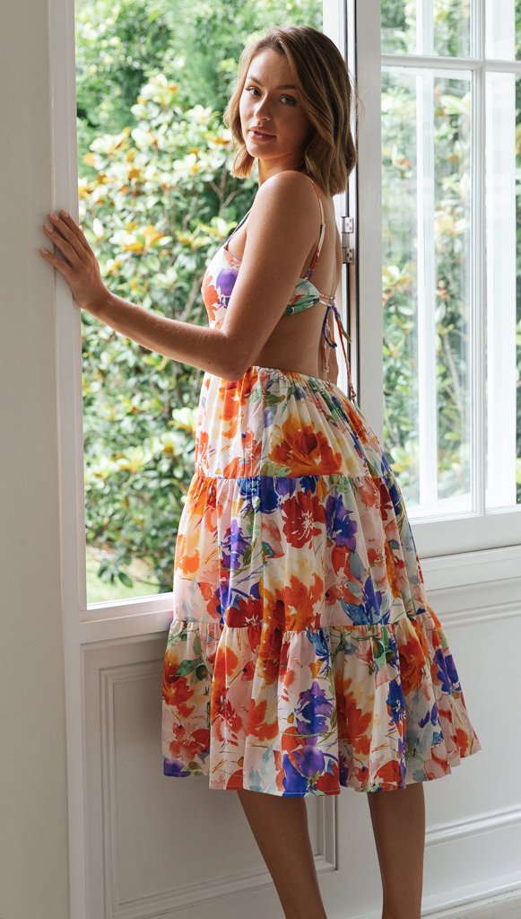Sundress for Women | Printed Floral Strap Backless Lace Up Dress | noémi