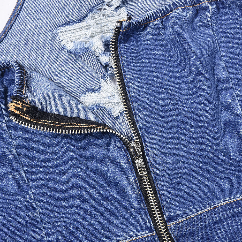 Denim Halter Tassel Jumpsuit | Beggar Style Dress | noémi