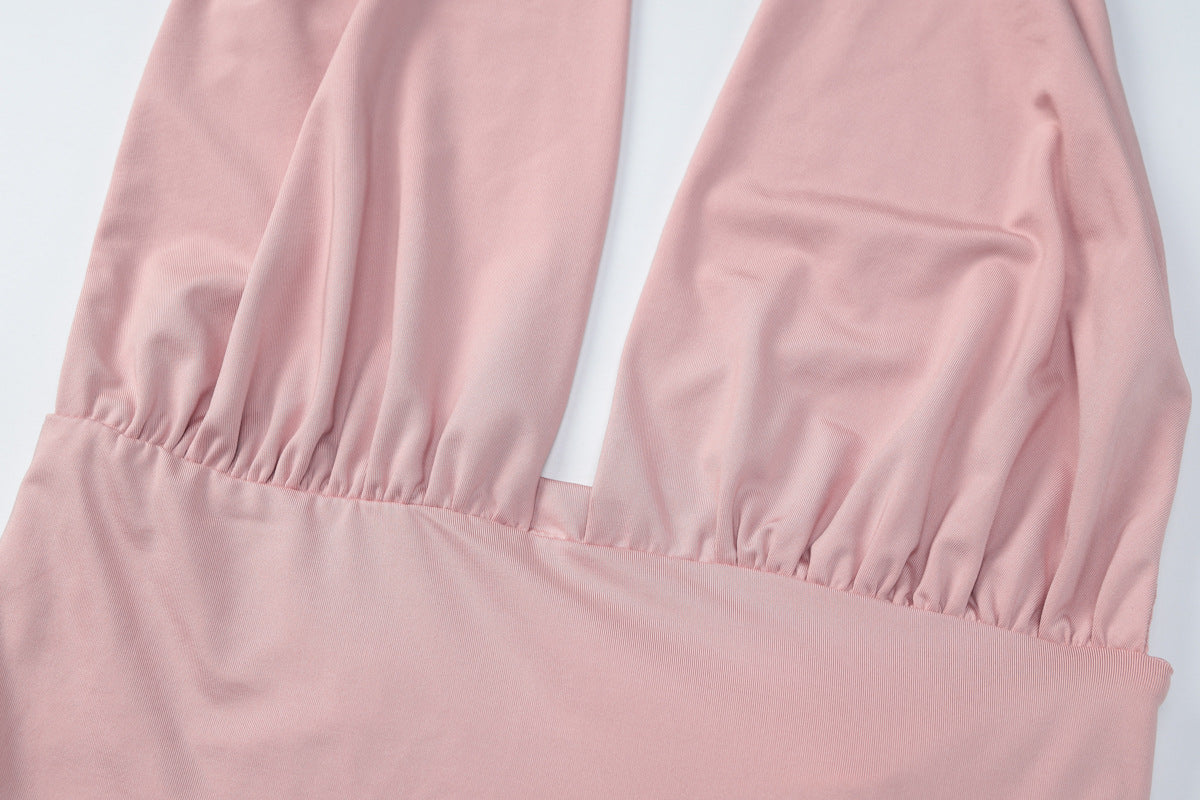 Summer Halter Dress, V Neck, Backless, Ruffle Hem, Waist Sculpting | noémi