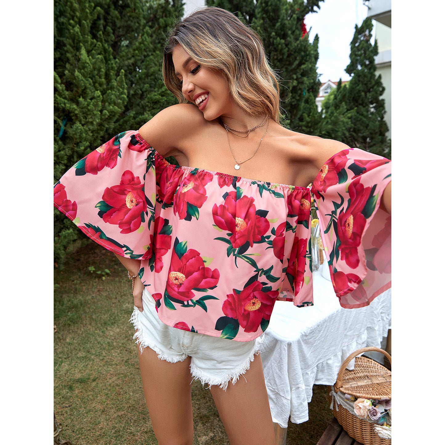 Womens Off Shoulder Floral Shirt | noémi