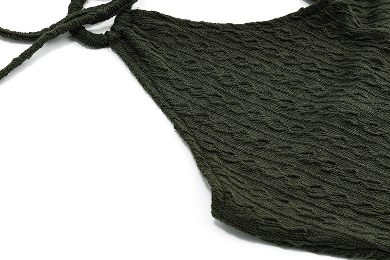 Backless Halter Mini Dress | Olive Green | Slim Fit, High Waist | noémi