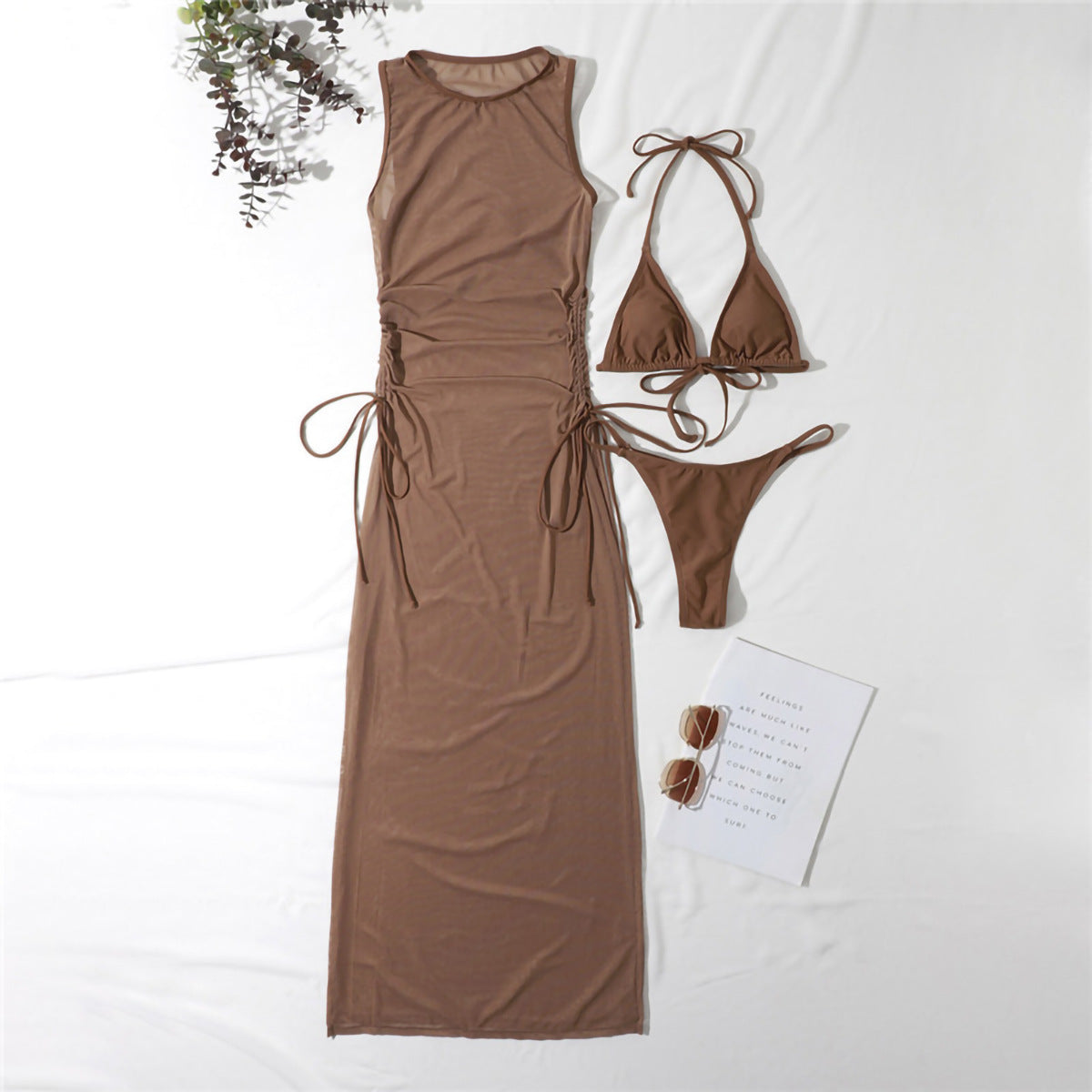Bikini Set | 3 Piece Swimsuit with High Slit Skirt | Split Thong Bikini | noémi