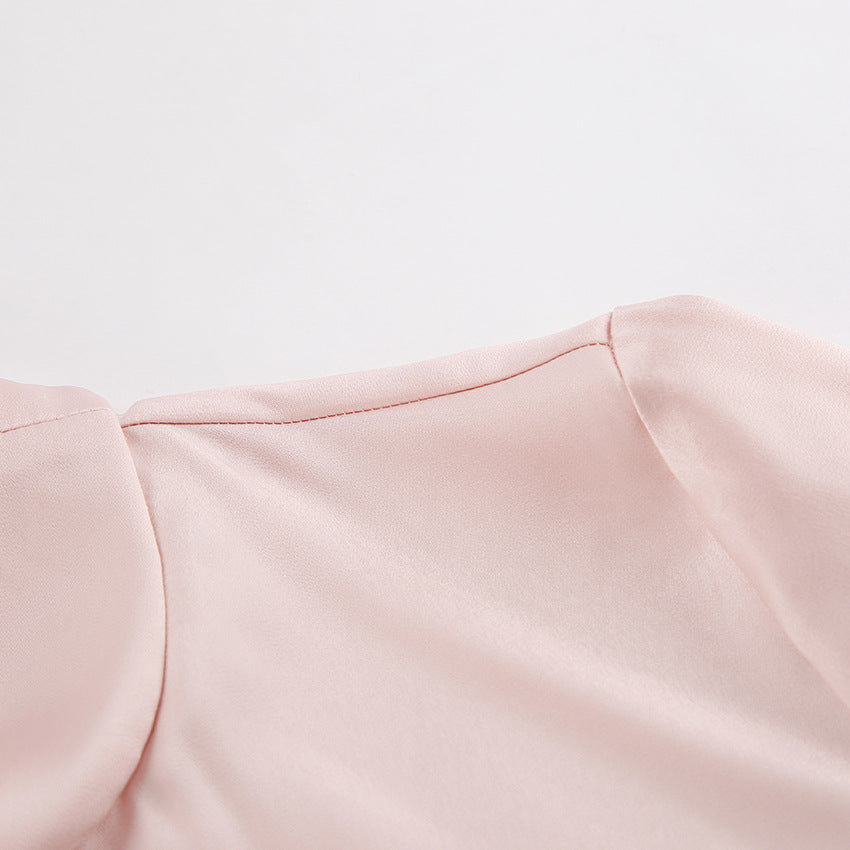 Satin Collar Strapless Long Sleeve Shirt | noémi